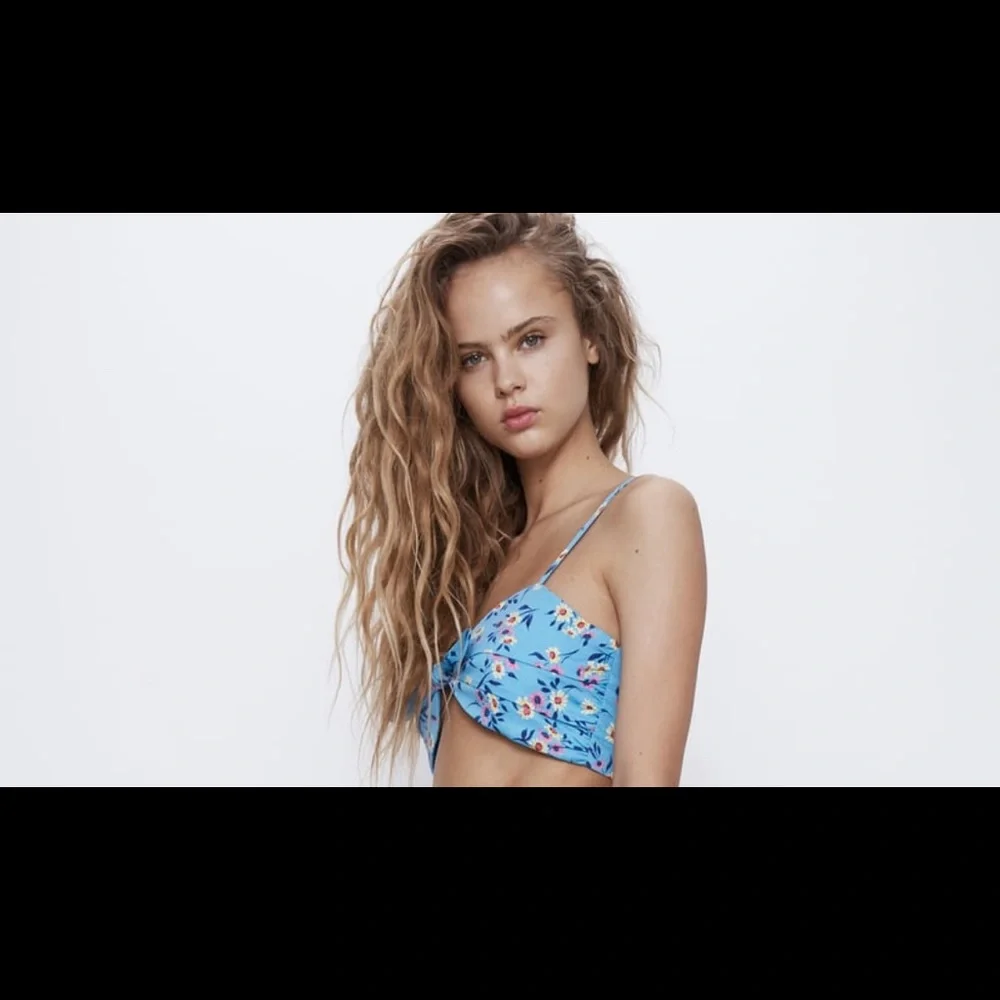 Zara print crop top sky blue NWT large - Picture 5 of 7